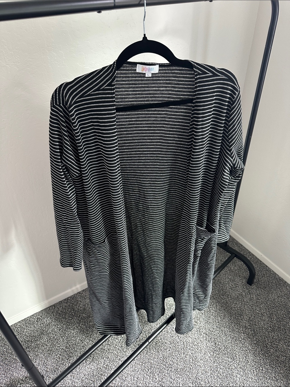 LulaRoe Striped Open-Front Black & White Women's Cardigan Sweater